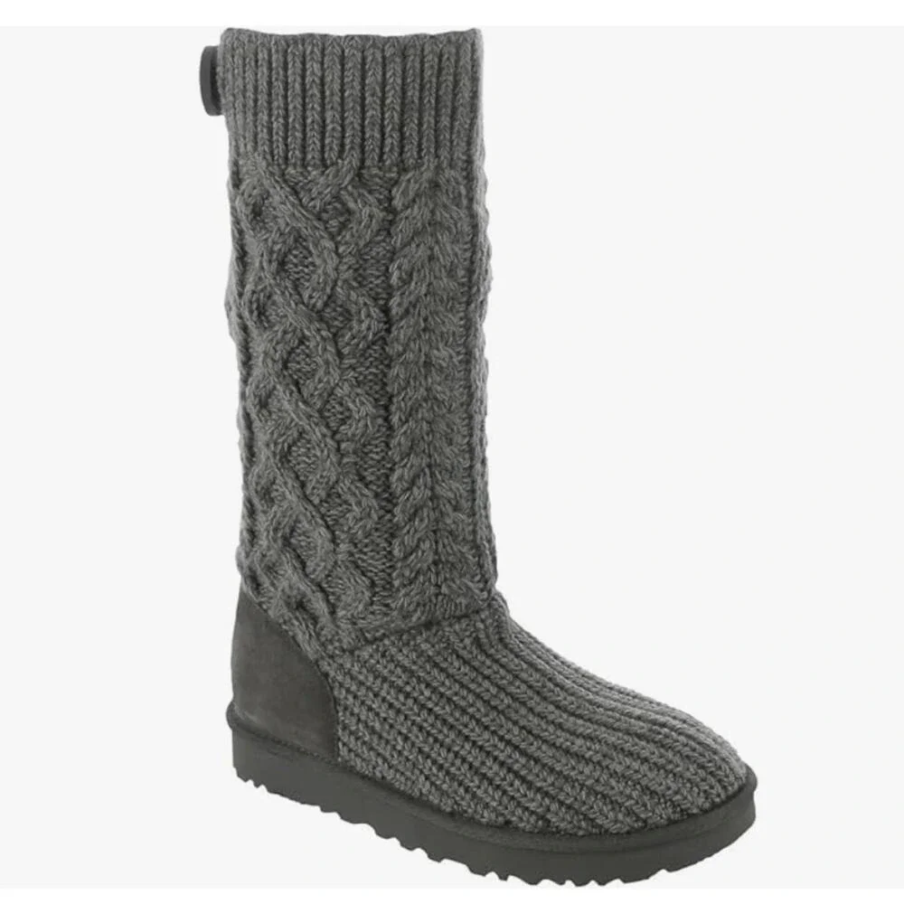 UGG Size 4 Girls‎ Classic Cardy Cable Knit Boots Sweater Side Zip Cardi Kids